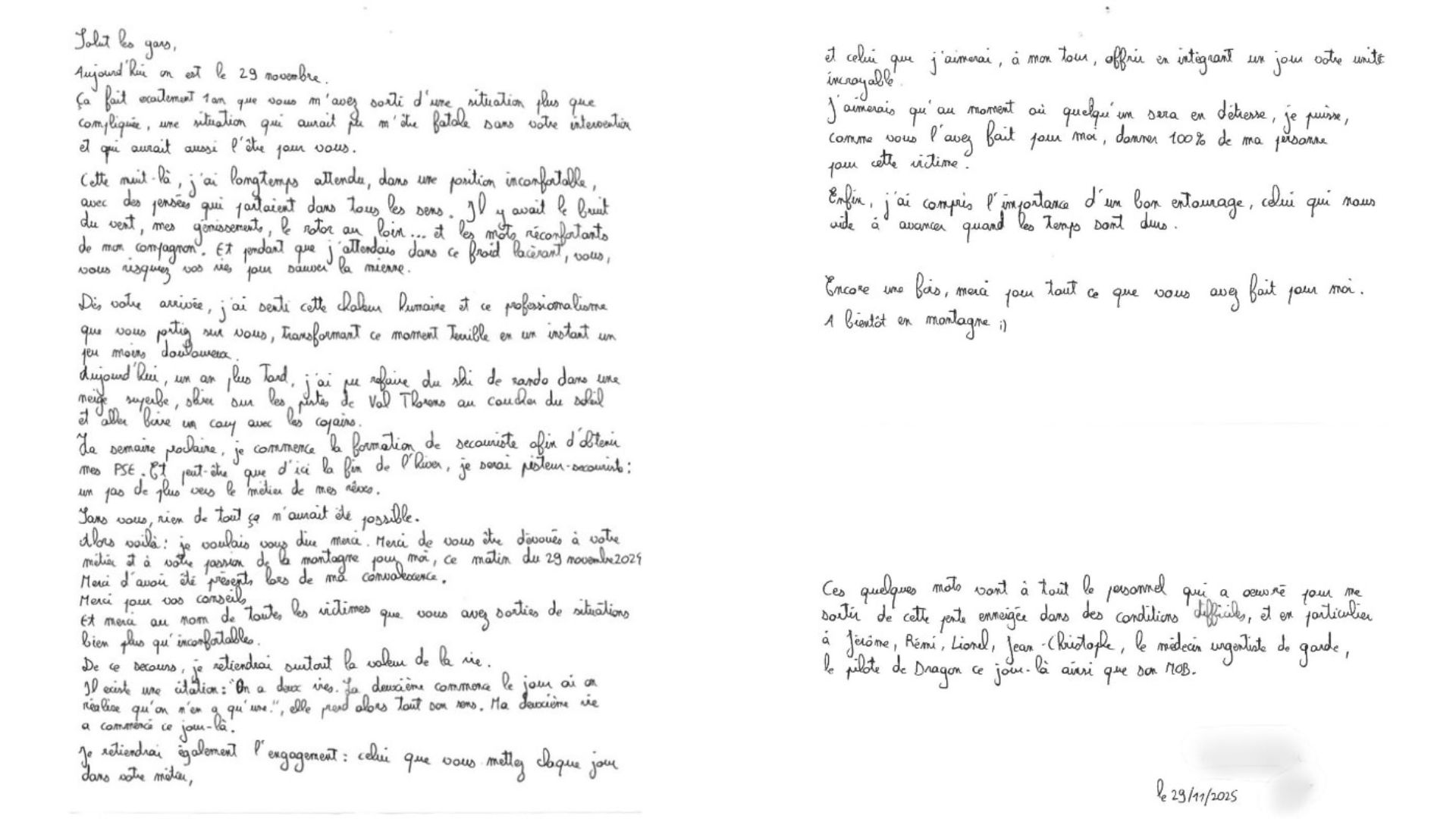 La lettre envoyée au PGHM (Crédit : Gendarmerie de Corse)