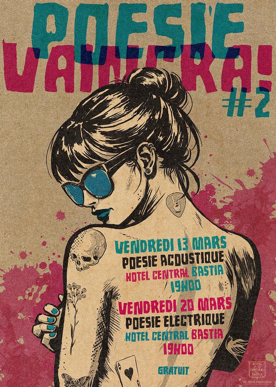 Version 2026 de  Poésie vaincra les vendredis 13 et 20 mars à 19h à l’hôtel Central à Bastia.