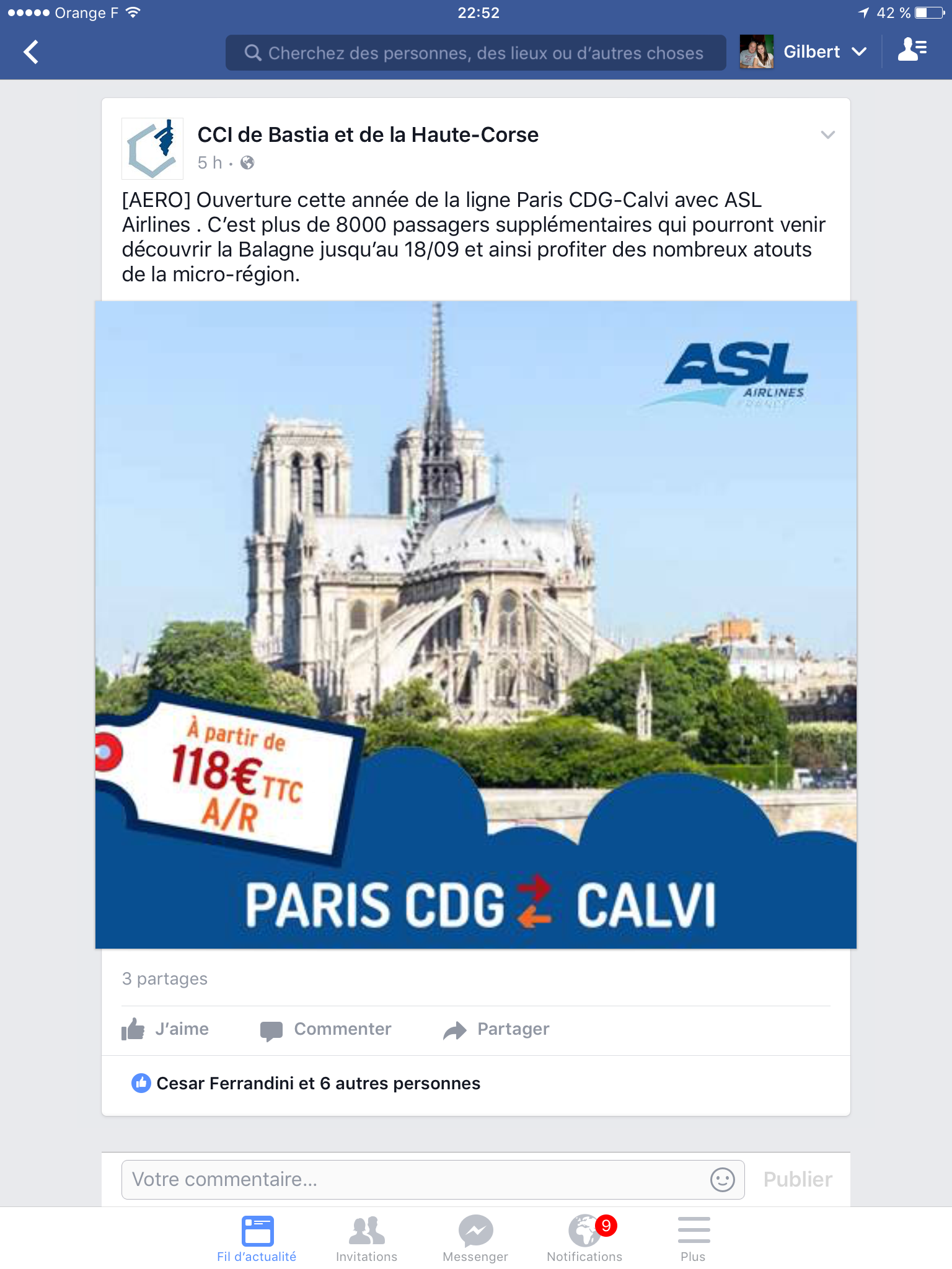 Les variations de prix d'ASL Airlines entre Roissy et Calvi
