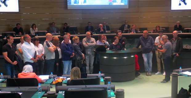 L'intersyndicale des personnels STC-FO-CGT-CFDT à la session du Conseil départemental de Haute-Corse.