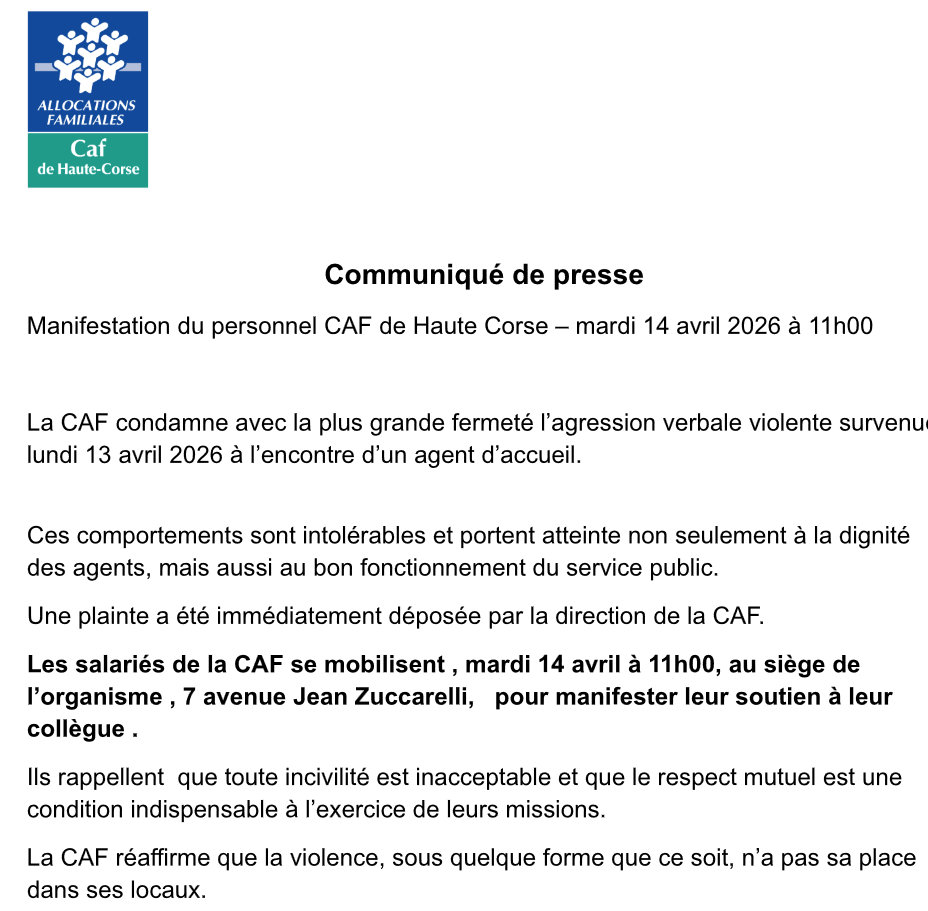 Bastia : mobilisation du personnel de la CAF après une agression verbale