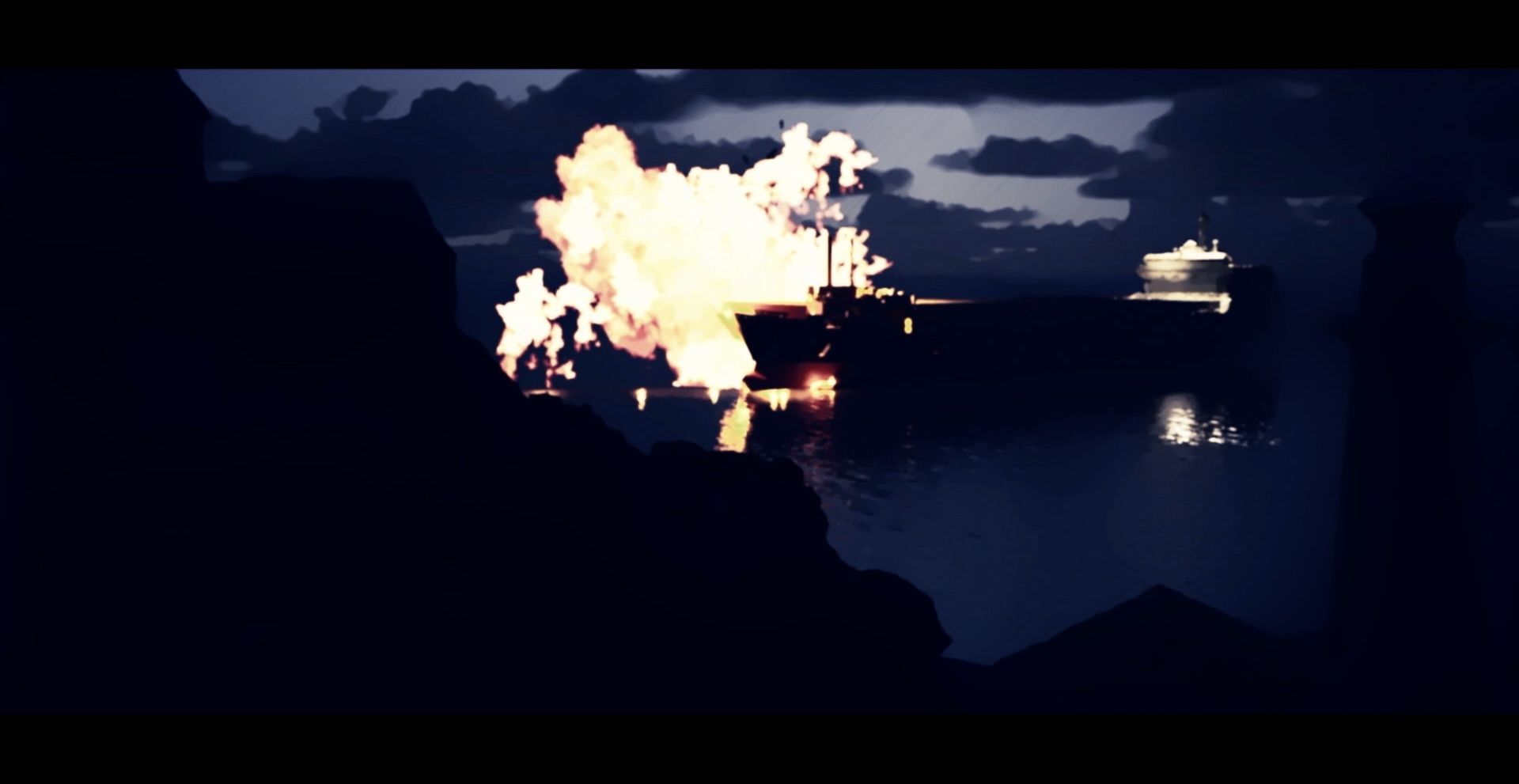 Image en 3D tirée du film de l'attentat du Scarlino, le navire pollueur de la Montedison.