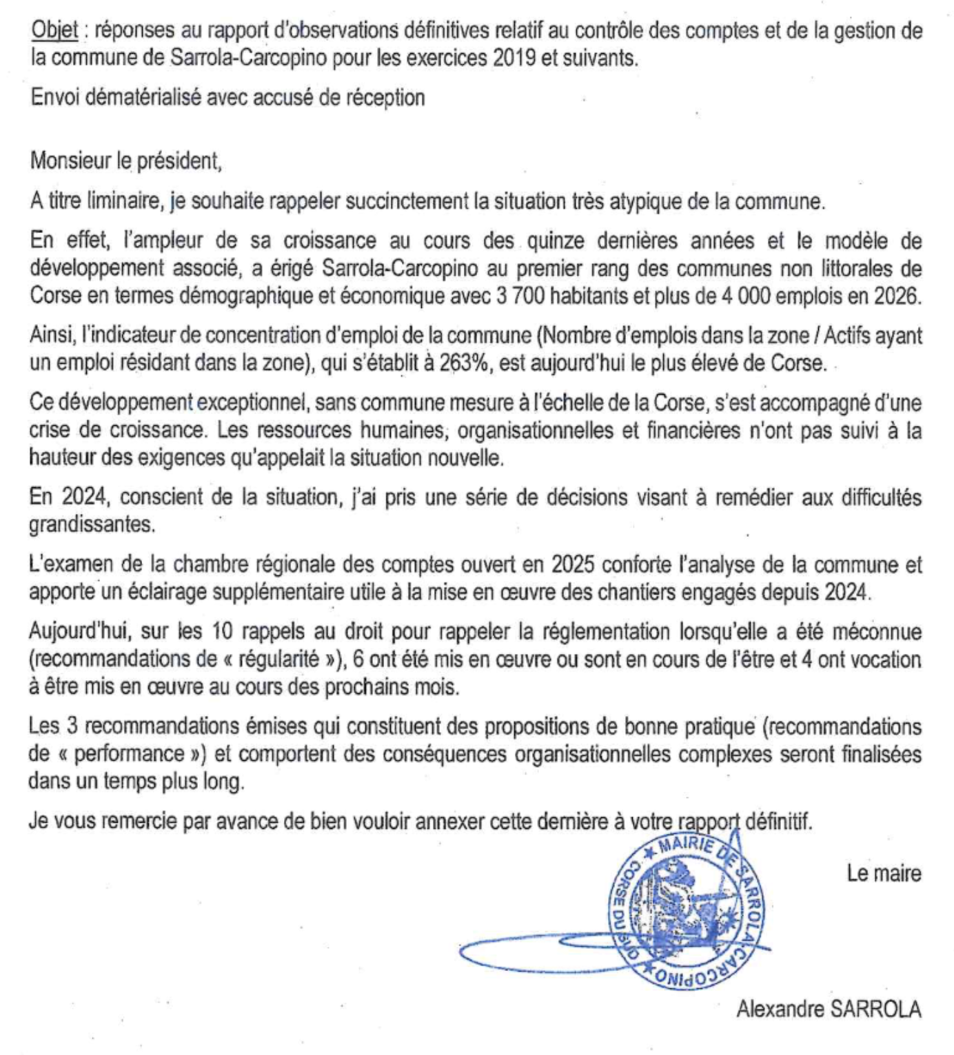 Sarrola-Carcopino : la Chambre régionale des comptes pointe de graves dérives de gestion