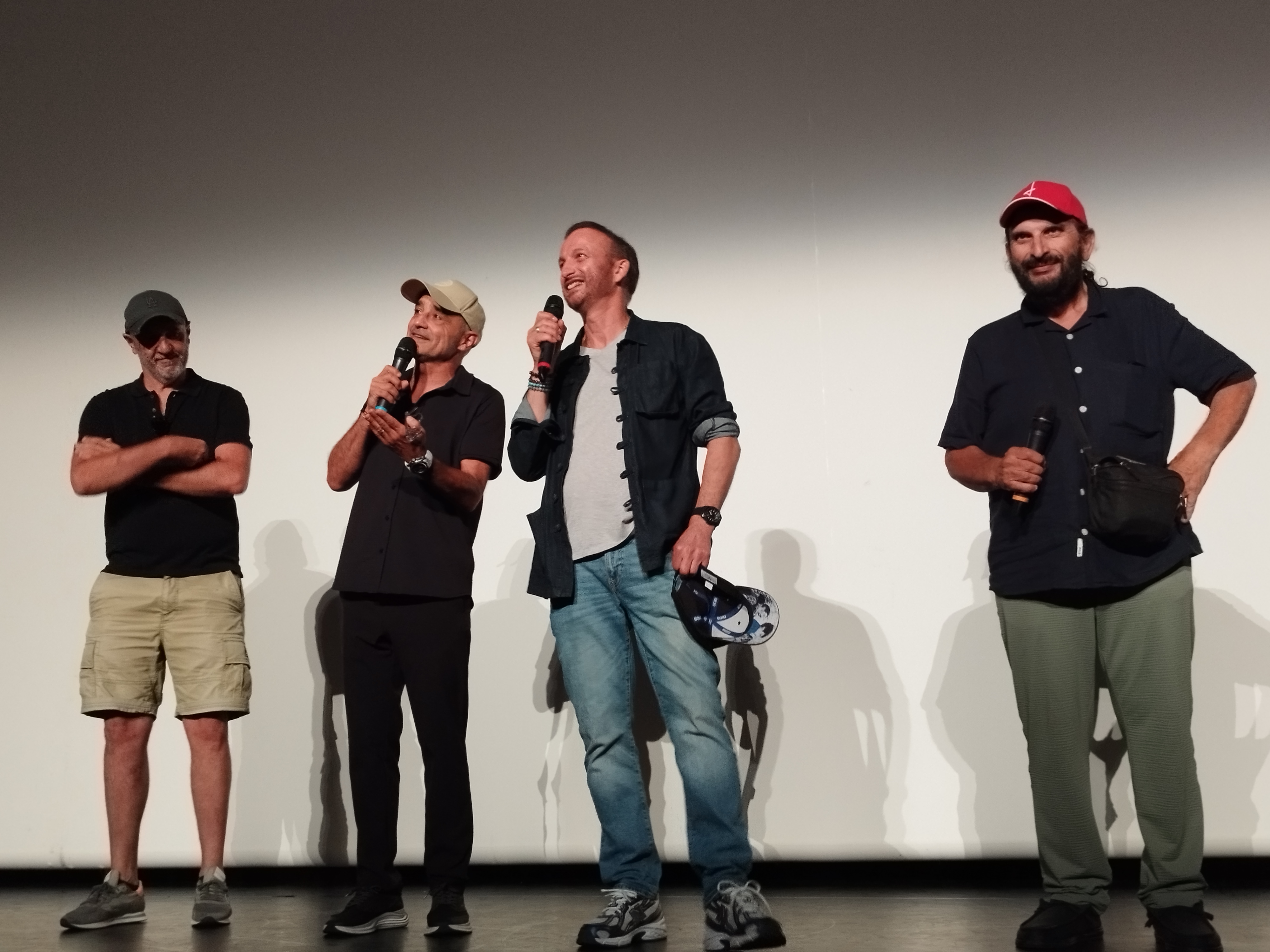 Frédéric Poggi, Pido, Michel Ferracci et Jean-François Perrone, mercredi soir lors de l'avant-première de "Permis de détruire" à Porto-Vecchio.