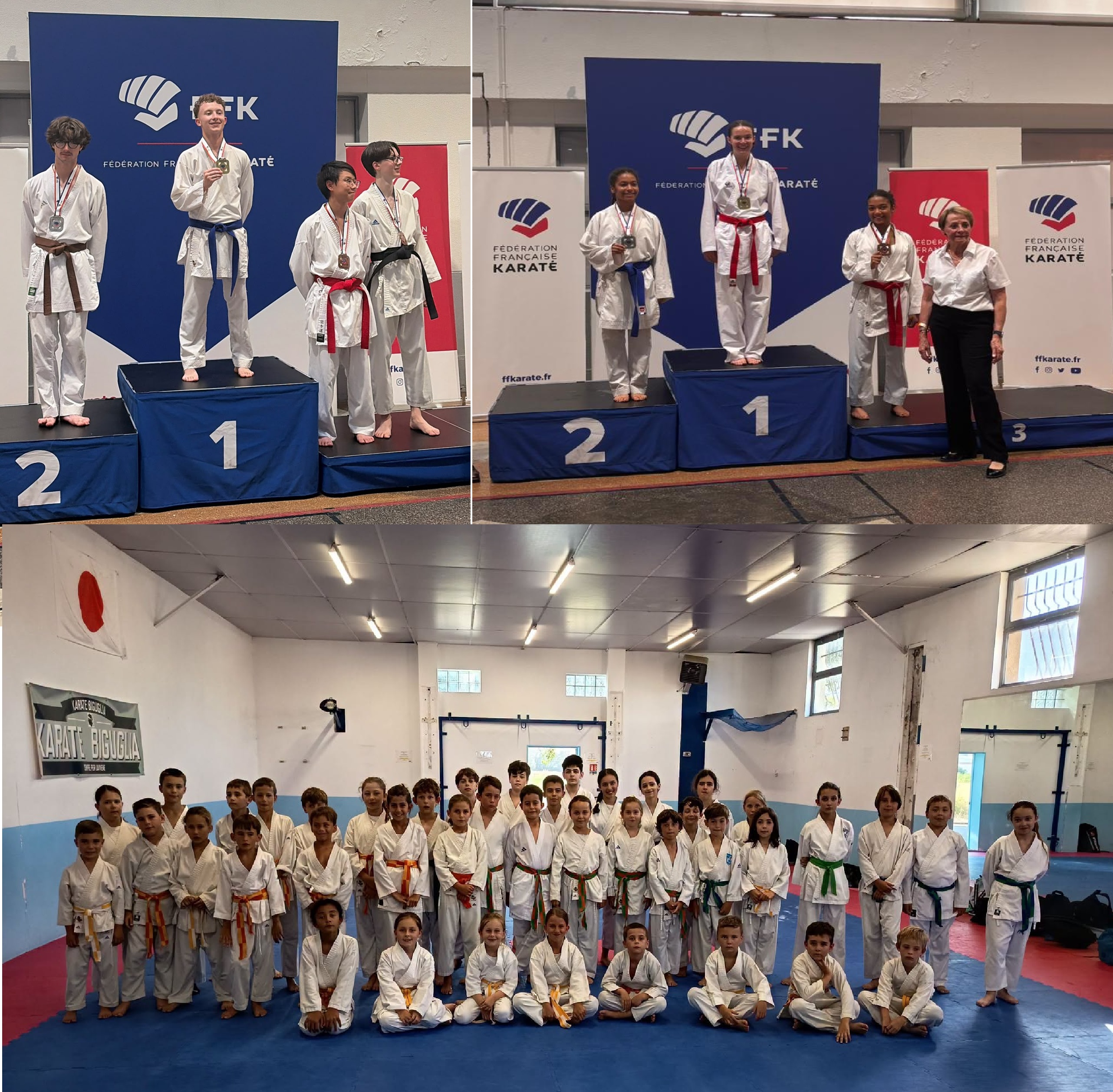 Jean-Charles Angeli (or), Maeva (argent) et Melissa (bronze) Chaubert et les jeunes pousses du club à Pepito Ferretti.