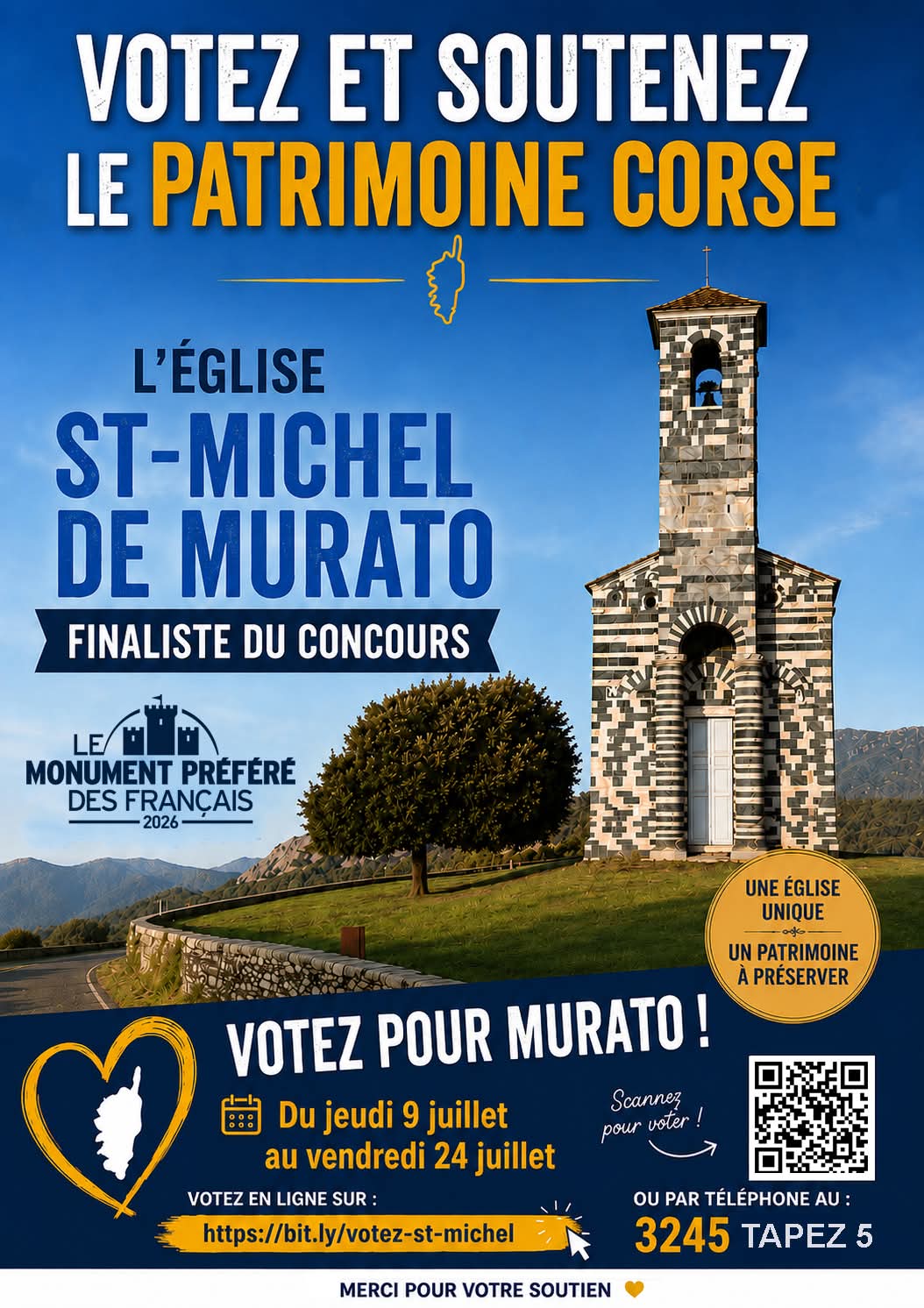 L’église Saint-Michel de Murato en lice pour obtenir le titre de "Monument préféré des Français"