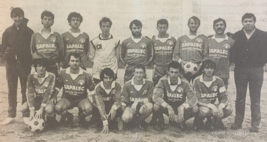En haut en partant de la gauche :  Jacques PADOVANI, Jean-Baptiste SUBRINI, Dominique SUSINI, Fortuné ZICCA, Pierre AGOSTINI, Joseph RABAZZANI, Léon LUCIANI, Mathieu POGGIOLI, Marc SINAPI Accroupi en partant de la gauche : Alexis SAVELLI, Dominique BIRALDACCI, Toussaint SILVANI, Pierre BARTOLI, Jean-Paul PADOVANI, Ange-Marie LUCIANI