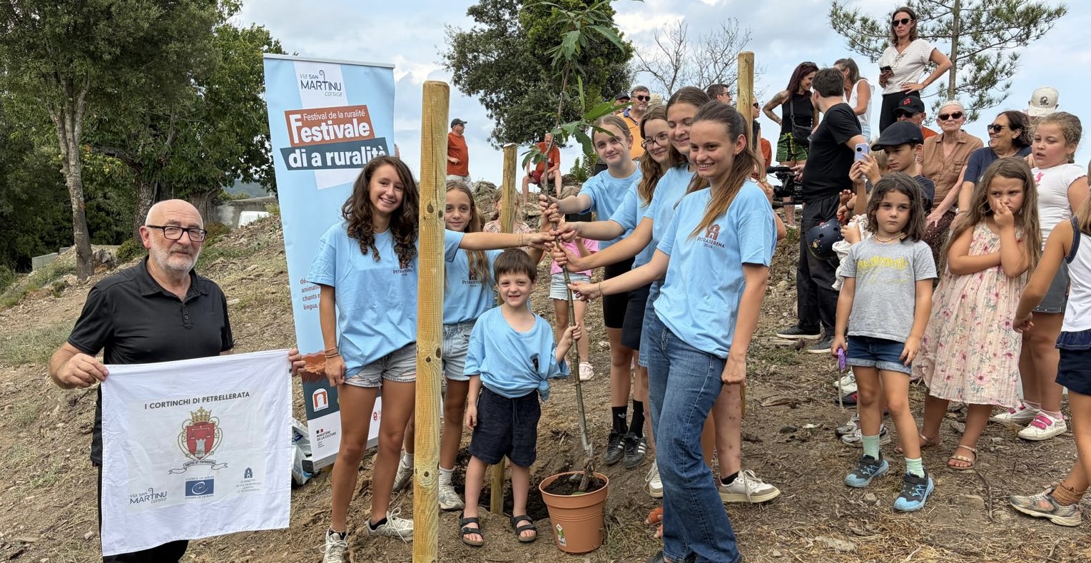 Les jeunes plantent un chataignier. Photo Christian Andreani.
