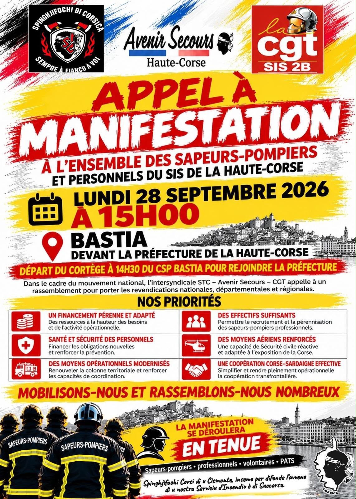Les pompiers de Haute-Corse appelés à manifester lundi à Bastia