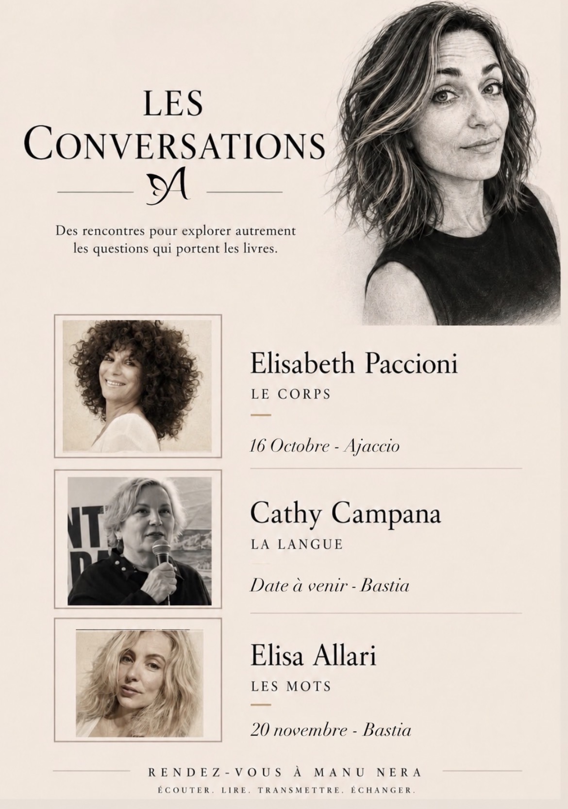 « Les Conversations d’A Manu Nera » débutent ce vendredi 16 octobre à Ajaccio.