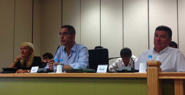 Le maire de Bastia, Pierre Savelli, entouré de ses deux premiers adjoints : Emmanuelle De Gentili et Jean-Louis Milani.