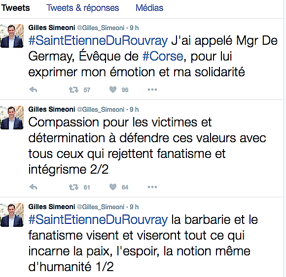 Saint-Etienne-du-Rouvray : L'Eglise ensanglantée. Une messe à la cathédrale d'Ajaccio