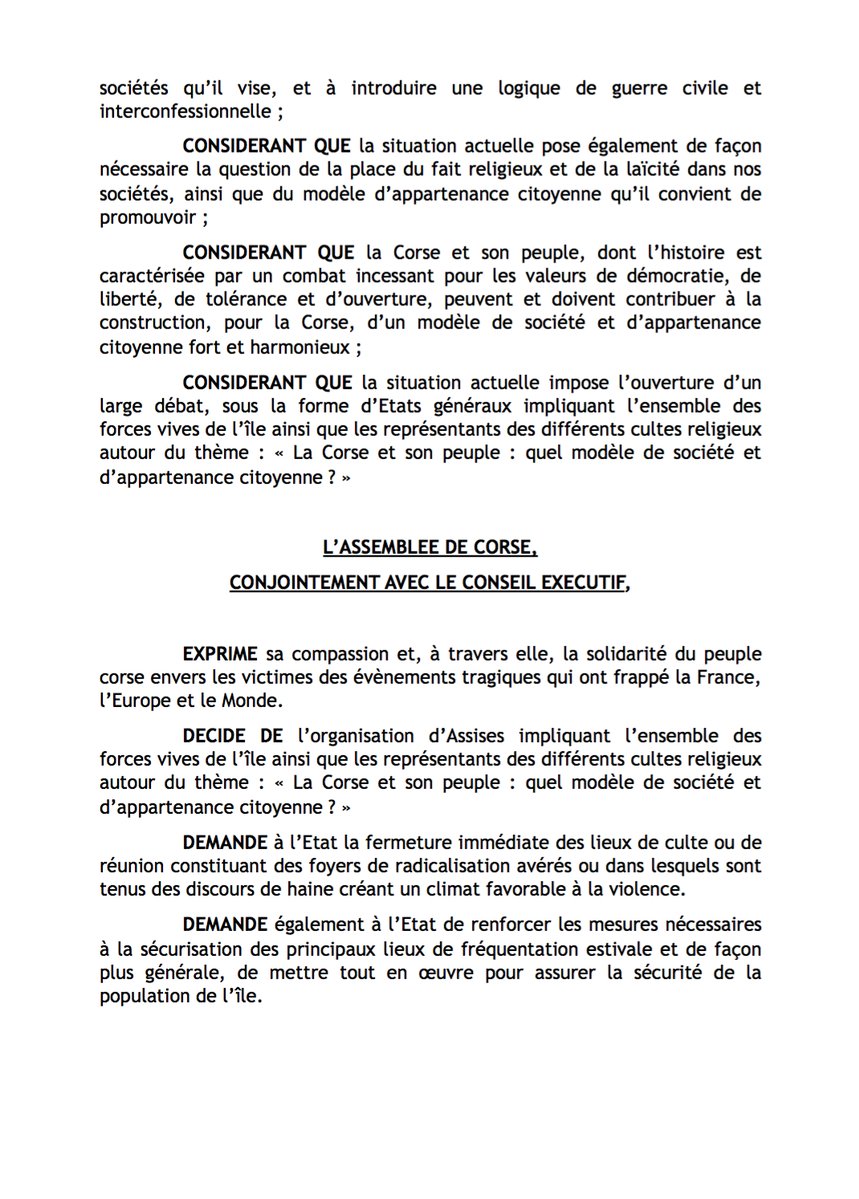 Assemblée de Corse : Une résolution prioritaire sur la sécurité publique et l'intégrisme islamique