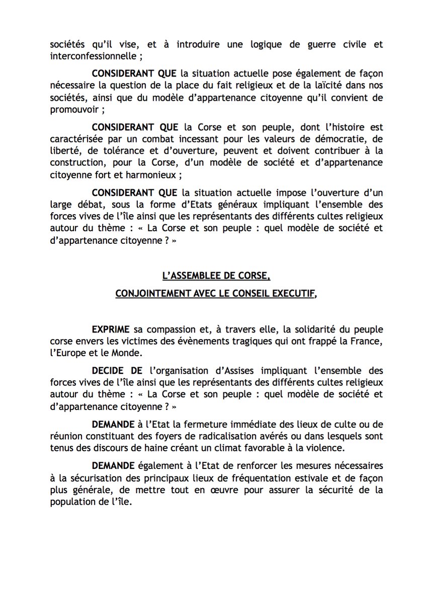 Assemblée de Corse : Une résolution prioritaire sur la sécurité publique et l'intégrisme islamique