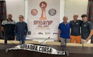 Lors de la présentation de cette rencontre contre la Sicile :Gary Coulibaly (coach adjoint), Dédé Di Scala (président), Paul Marchioni (dirigeant), Anthony Roncaglia et Félix Tomi.