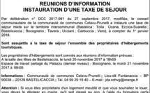 Celavu-Prunelli : Instauration d'une taxe de séjour sur le territoire intercommunal