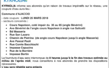 Ajaccio: avis de coupure d'eau lundi 25 mars