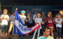 La calvaise Alexandra Santelli sur le podium des poussines à la coupe internationale d'été d'Optimist de Plérin