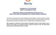 Grève à la cuisine centrale de Bastia : maintien du service de restauration scolaire
