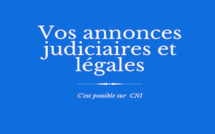 Les annonces judiciaires et légales de CNI : JADE DISTRIB