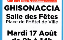 Collecte de sang le 17 août à Ghisonaccia