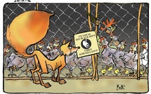 Le dessin de Battì : villages sous vidéosurveillance