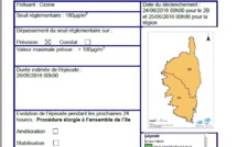 Pollution en Corse : Maintien de la procédure d'informations et de recommandations 